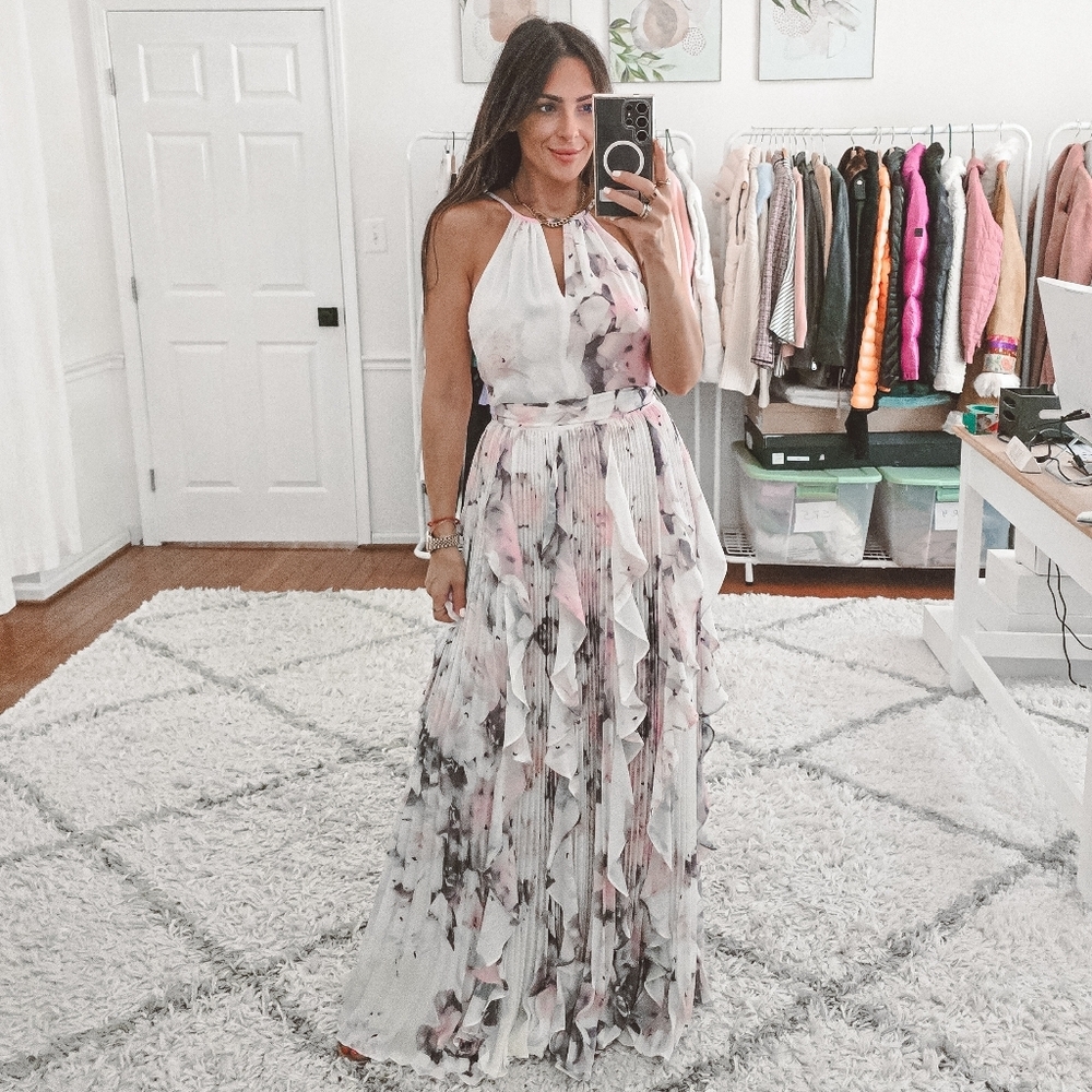 Parker black printed sleevless pleated ruffle maxi dress Size 2 - Picture 13 of 13
